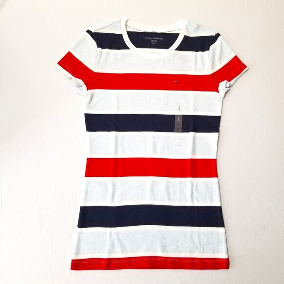 Tommy Hilfiger Women's Crew Neck Stripes T-Shirt Short Sleeve Cotton‎ - Picture 1 of 5